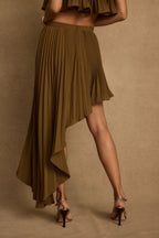 Lima Olive Asymmetrical Midi Skirt
