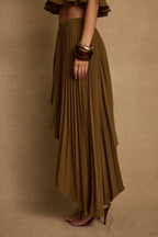 Lima Olive Asymmetrical Midi Skirt