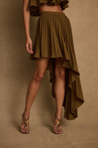 Lima Olive Asymmetrical Midi Skirt