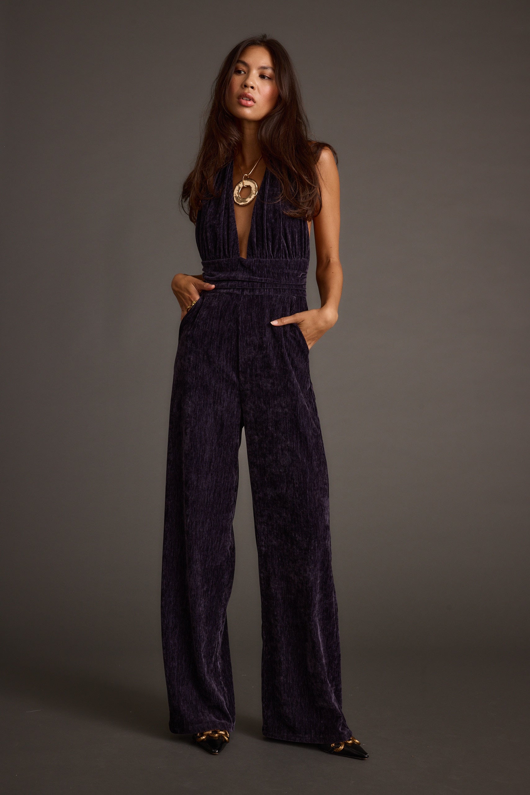 Limelight Midnight Velvet Halter Jumpsuit