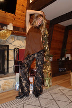 Blaise Black and Gold Mid Rise Flare Pants