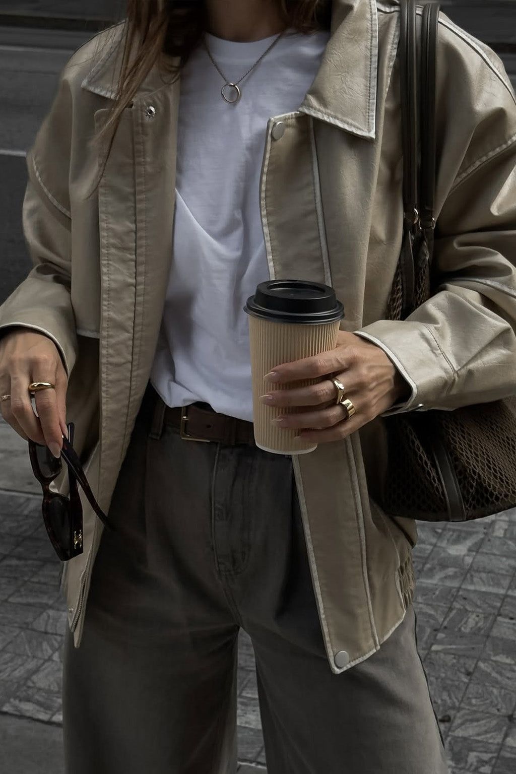 London Calling Light Taupe Oversized Faux Leather Jacket