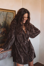 Loretta Espresso Velvet Mini Dress