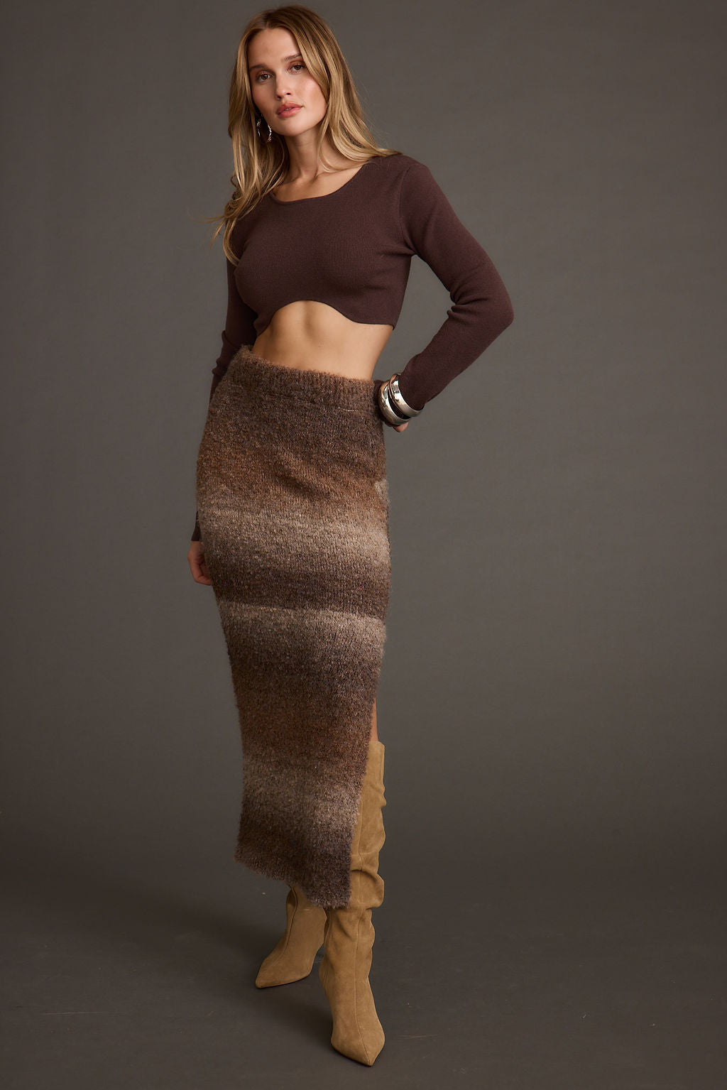 Malorie Brown Cropped Ribbed Sweater