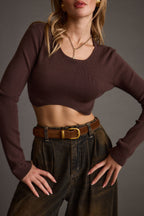 Malorie Brown Cropped Ribbed Sweater