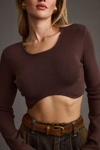 Malorie Brown Cropped Ribbed Sweater