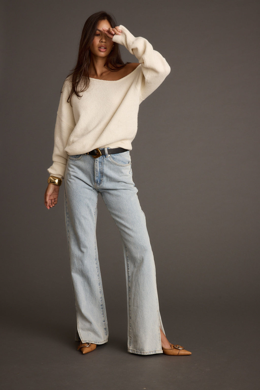 Margot Cream Asymmetrical Sweater