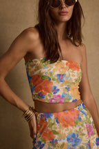 Marisol Floral Mesh Strapless Crop Top