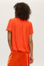 MANDARIN RED SHORT FLUTTER SLEEVE BLOUSE