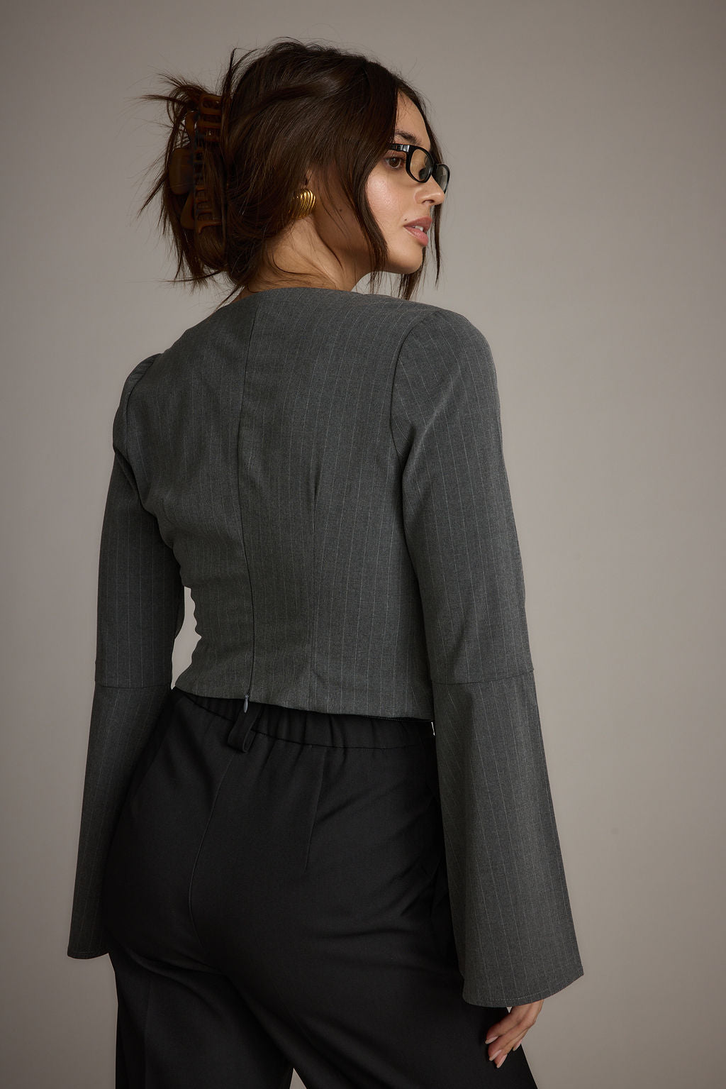 McGrath Grey Pinstripe Long Sleeve Top