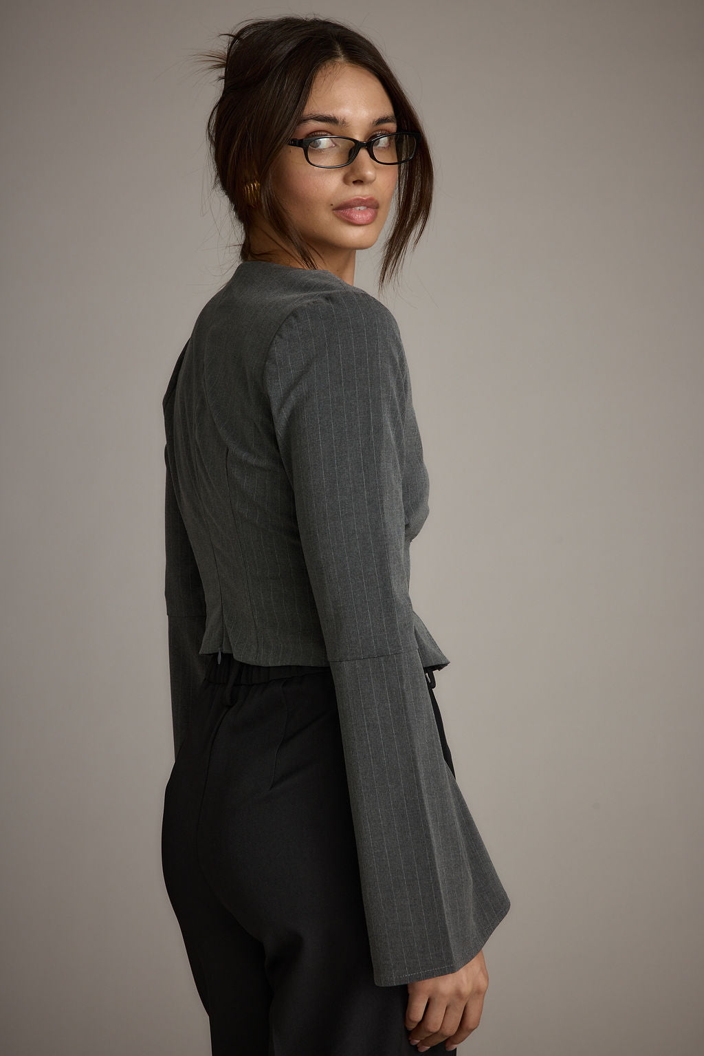 McGrath Grey Pinstripe Long Sleeve Top