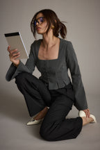 McGrath Grey Pinstripe Long Sleeve Top