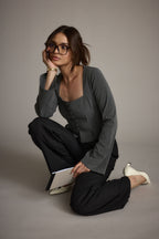 McGrath Grey Pinstripe Long Sleeve Top