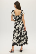 BLACK FLORAL PRINT TIERED MAXI DRESS