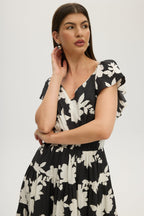 BLACK FLORAL PRINT TIERED MAXI DRESS