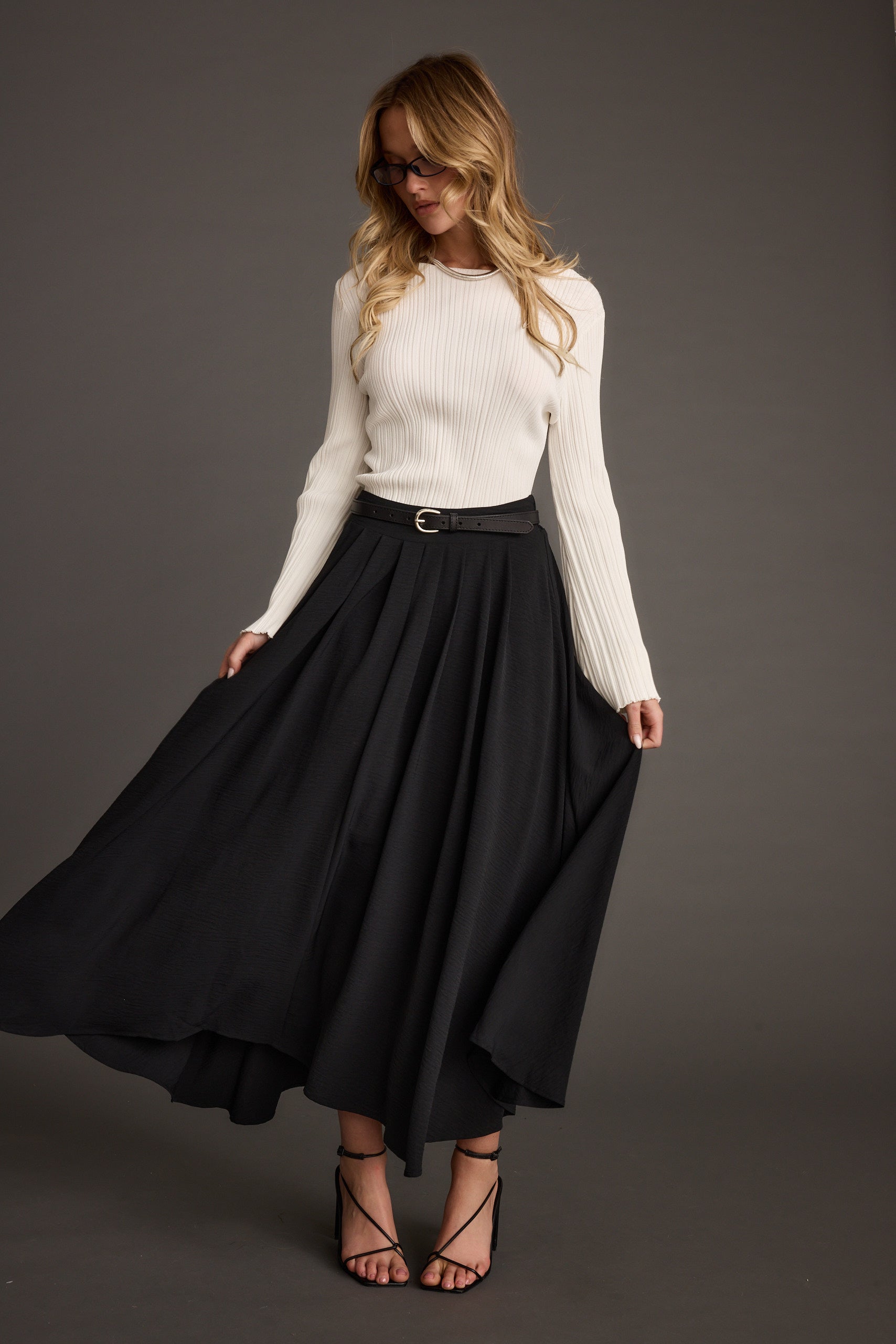 Melinda White Ribbed Knit Bell Sleeve Top