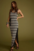 Mezza Black and White Crochet Maxi Dress