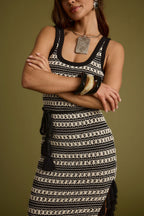 Mezza Black and White Crochet Maxi Dress