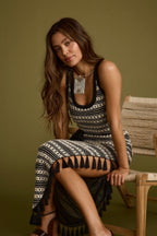 Mezza Black and White Crochet Maxi Dress