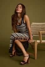 Mezza Black and White Crochet Maxi Dress