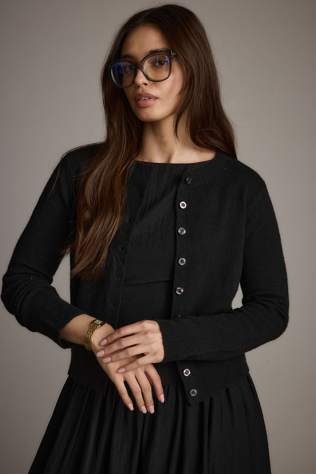 Mindy Black Crew Neck Cardigan