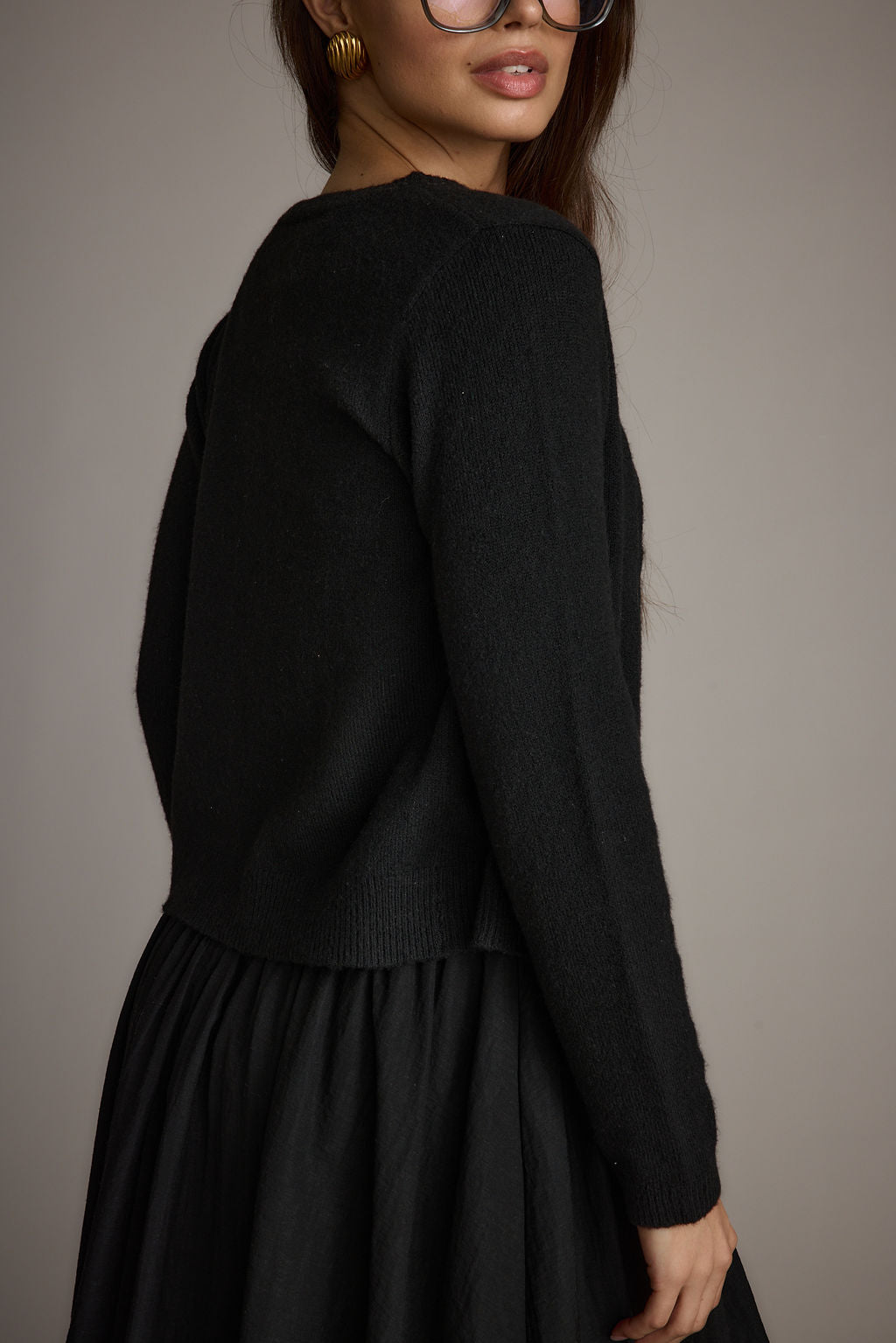 Mindy Black Crew Neck Cardigan