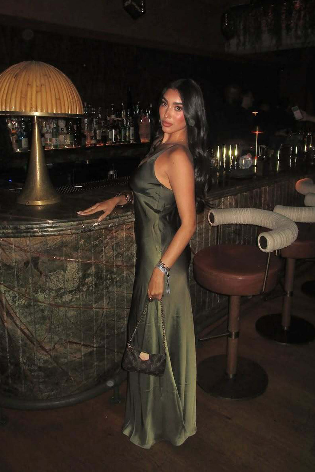 Mirabella Olive Satin Ombre Maxi Dress