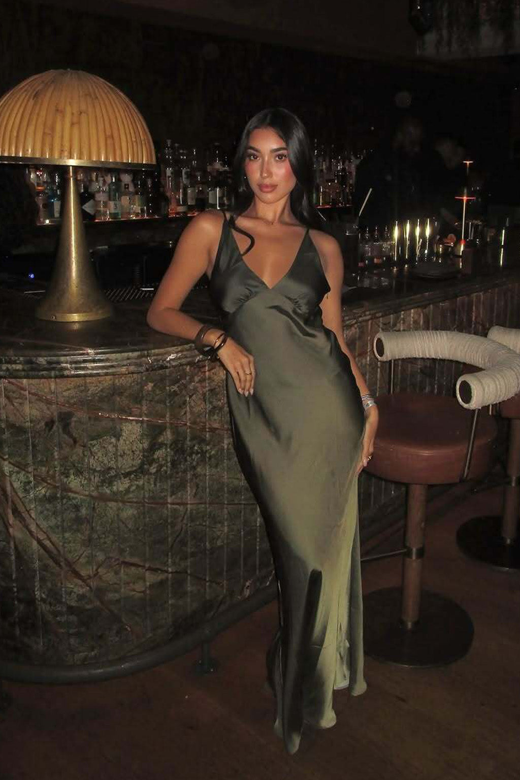Mirabella Olive Satin Ombre Maxi Dress