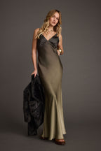 Mirabella Olive Satin Ombre Maxi Dress