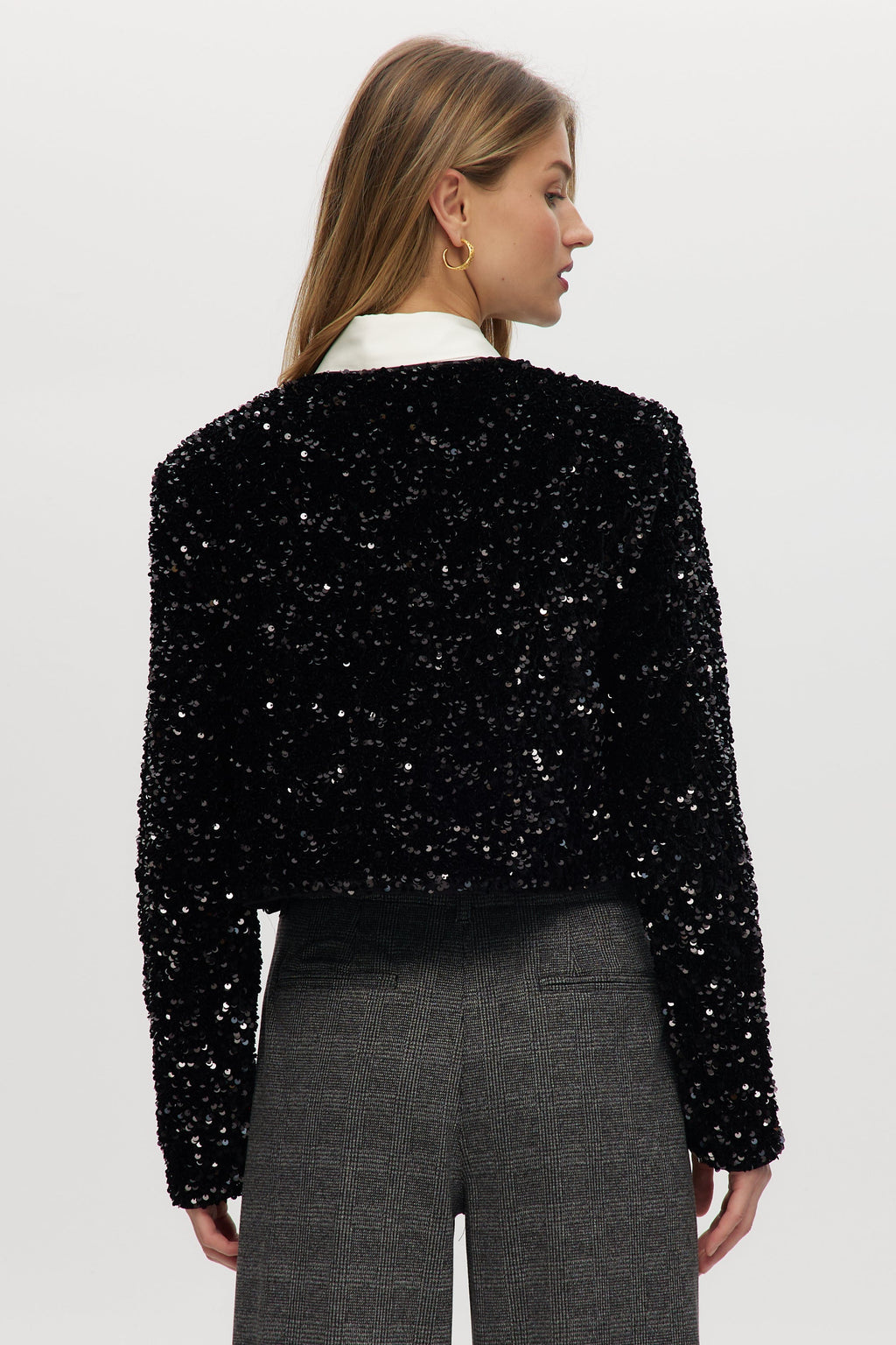 Black Sequin Cropped Cardigan with Grosgrain Bow