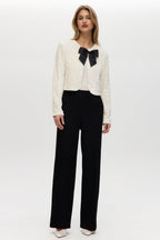 White Sequin Cropped Cardigan with Grosgrain Bow