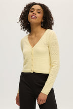 ANISE YELLOW POINTELLE CASHMERE V-NECK CARDIGAN