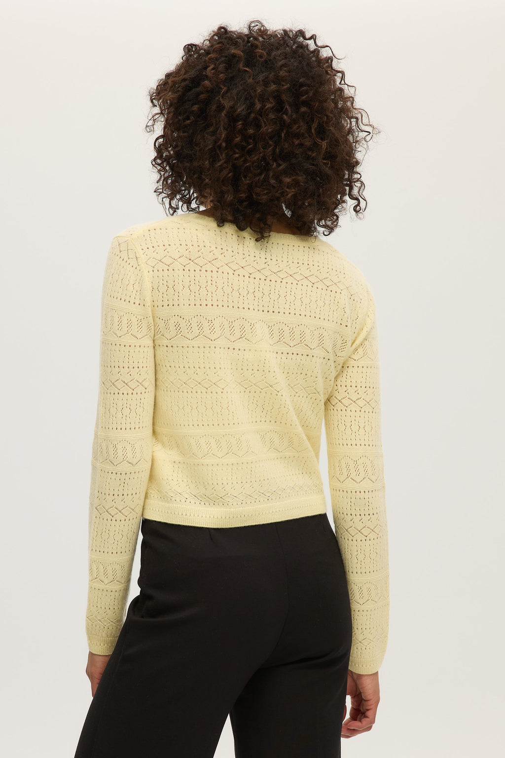 ANISE YELLOW POINTELLE CASHMERE V-NECK CARDIGAN