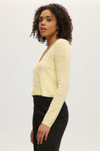 ANISE YELLOW POINTELLE CASHMERE V-NECK CARDIGAN