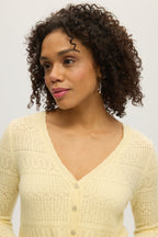 ANISE YELLOW POINTELLE CASHMERE V-NECK CARDIGAN