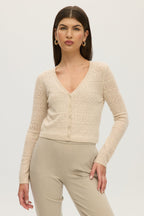 SAND POINTELLE CASHMERE V-NECK CARDIGAN