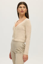 SAND POINTELLE CASHMERE V-NECK CARDIGAN