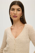 SAND POINTELLE CASHMERE V-NECK CARDIGAN