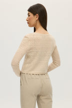 SAND POINTELLE CASHMERE V-NECK CARDIGAN