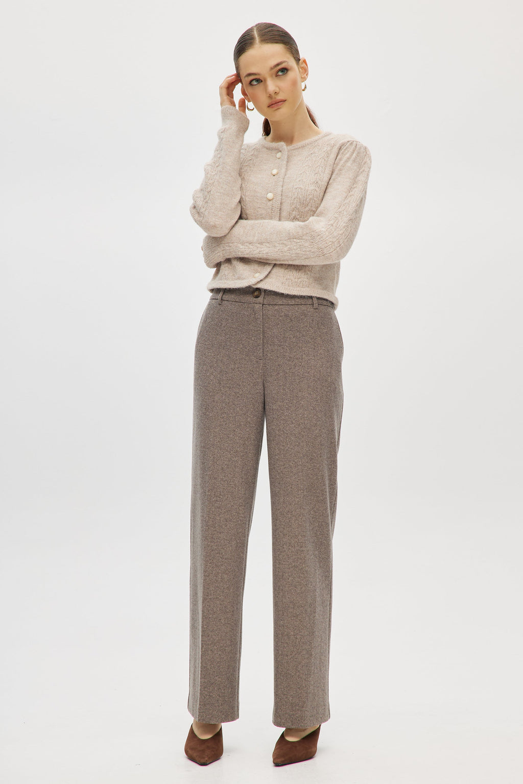 GREY CABLE KNIT CARDIGAN