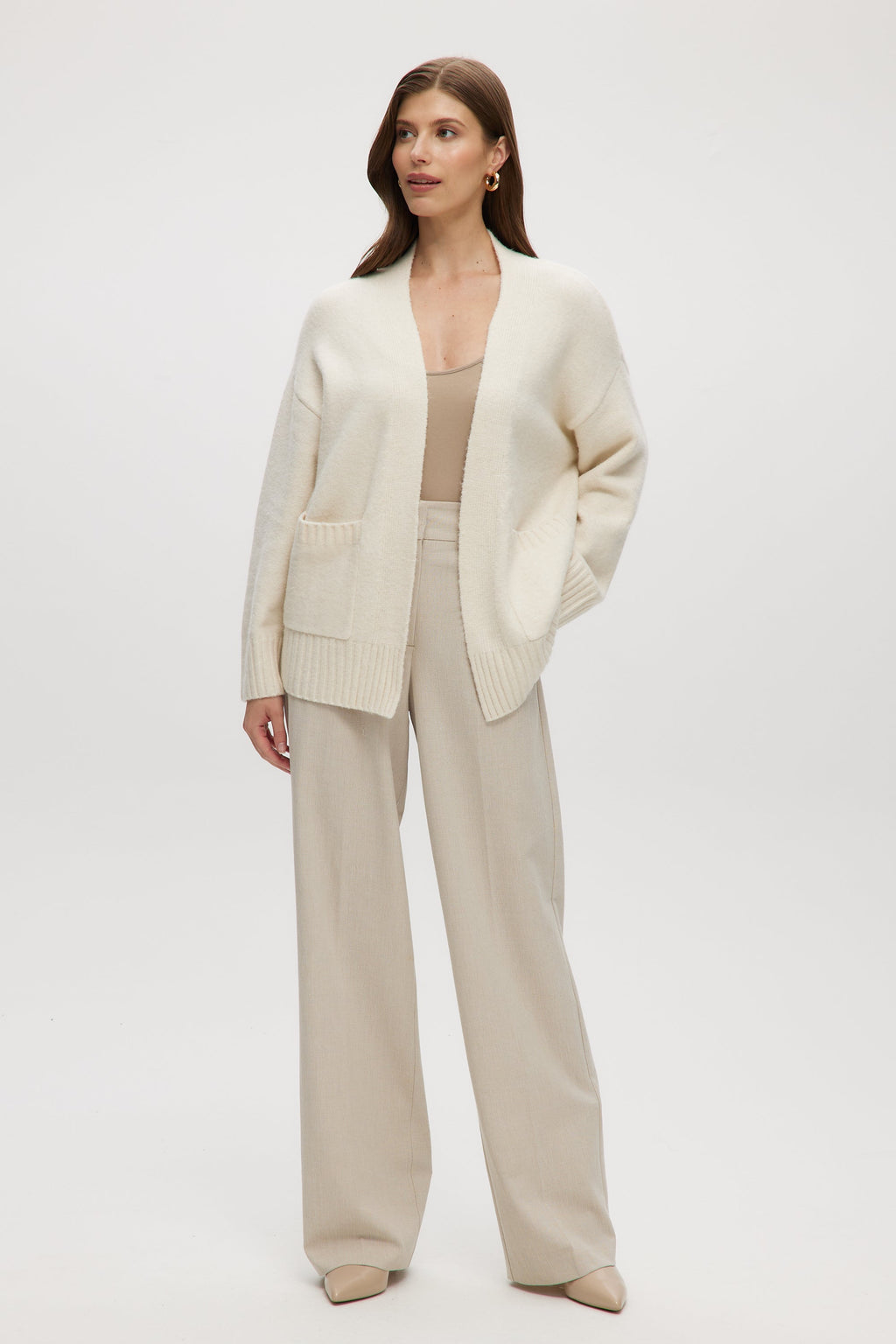 CREAM OVERSIZED DROP SHOULDER CARDIGAN