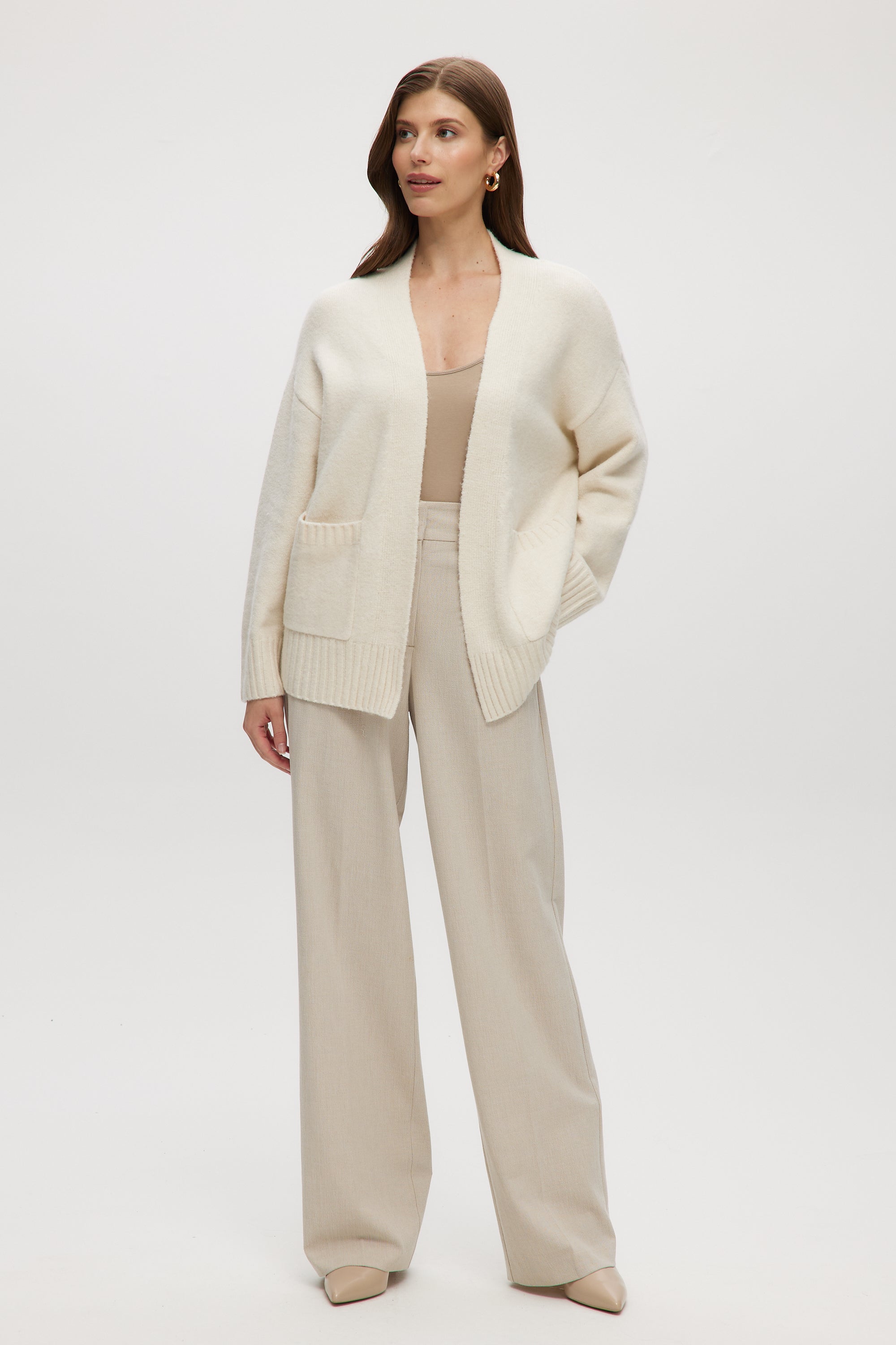 CREAM OVERSIZED DROP SHOULDER CARDIGAN