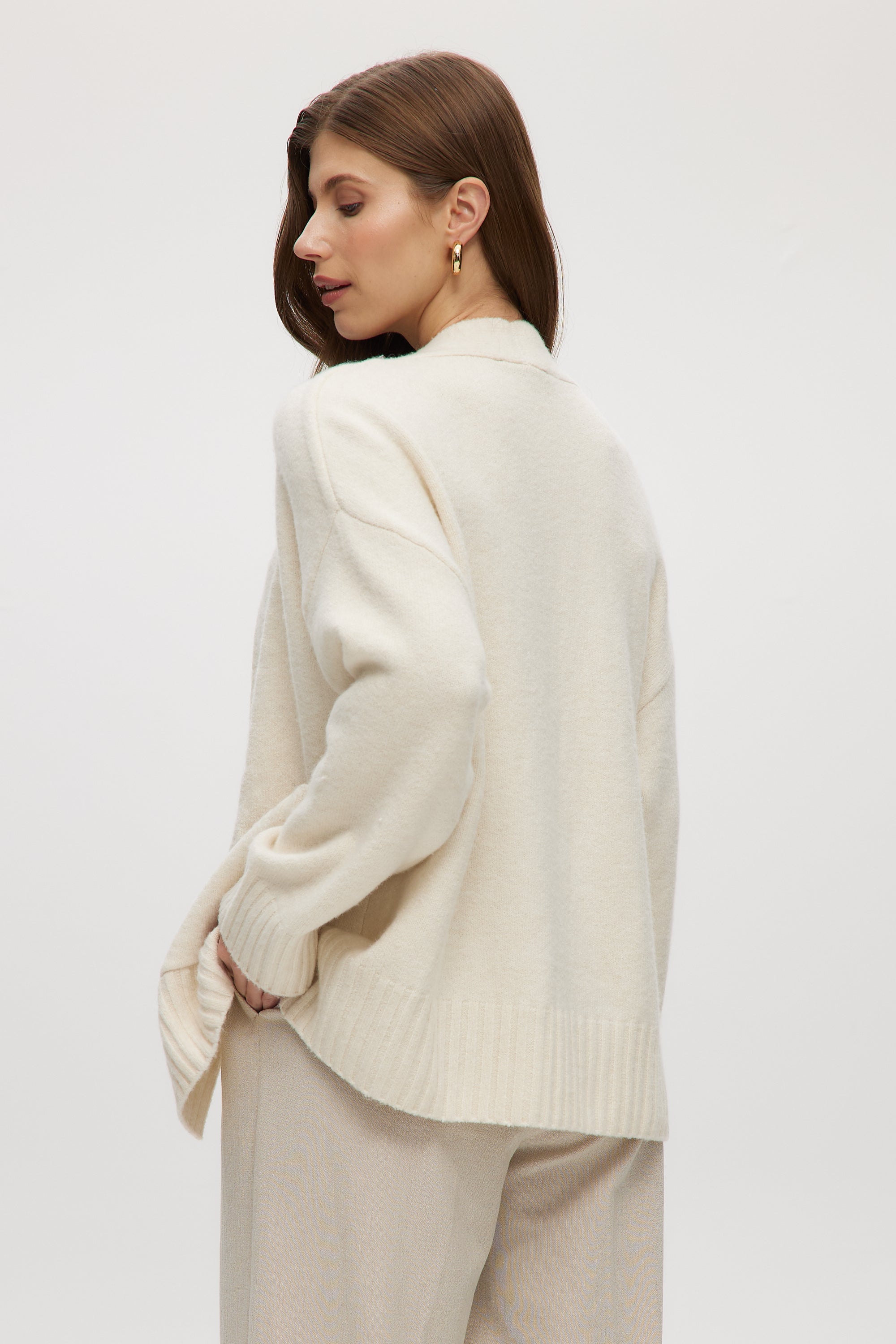CREAM OVERSIZED DROP SHOULDER CARDIGAN