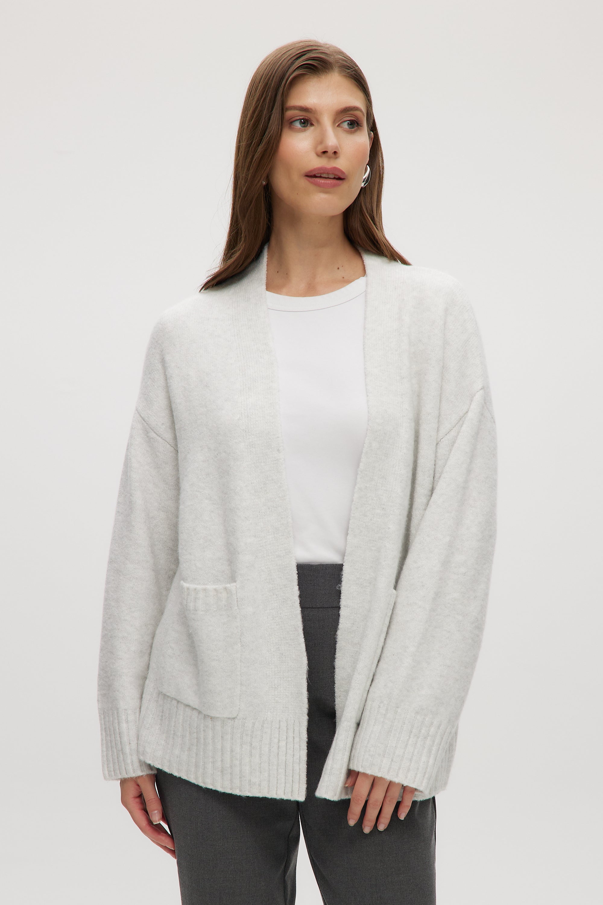 GREY OVERSIZED DROP SHOULDER CARDIGAN