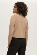 BEIGE BOXY CARDIGAN WITH EMBROIDERED COLLAR