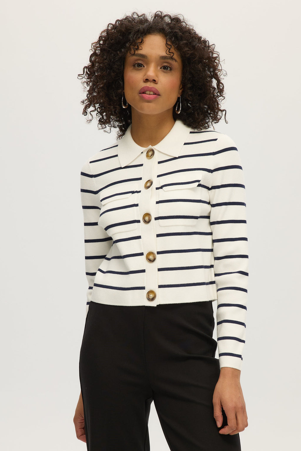 IVORY BOXY STRIPED CARDIGAN