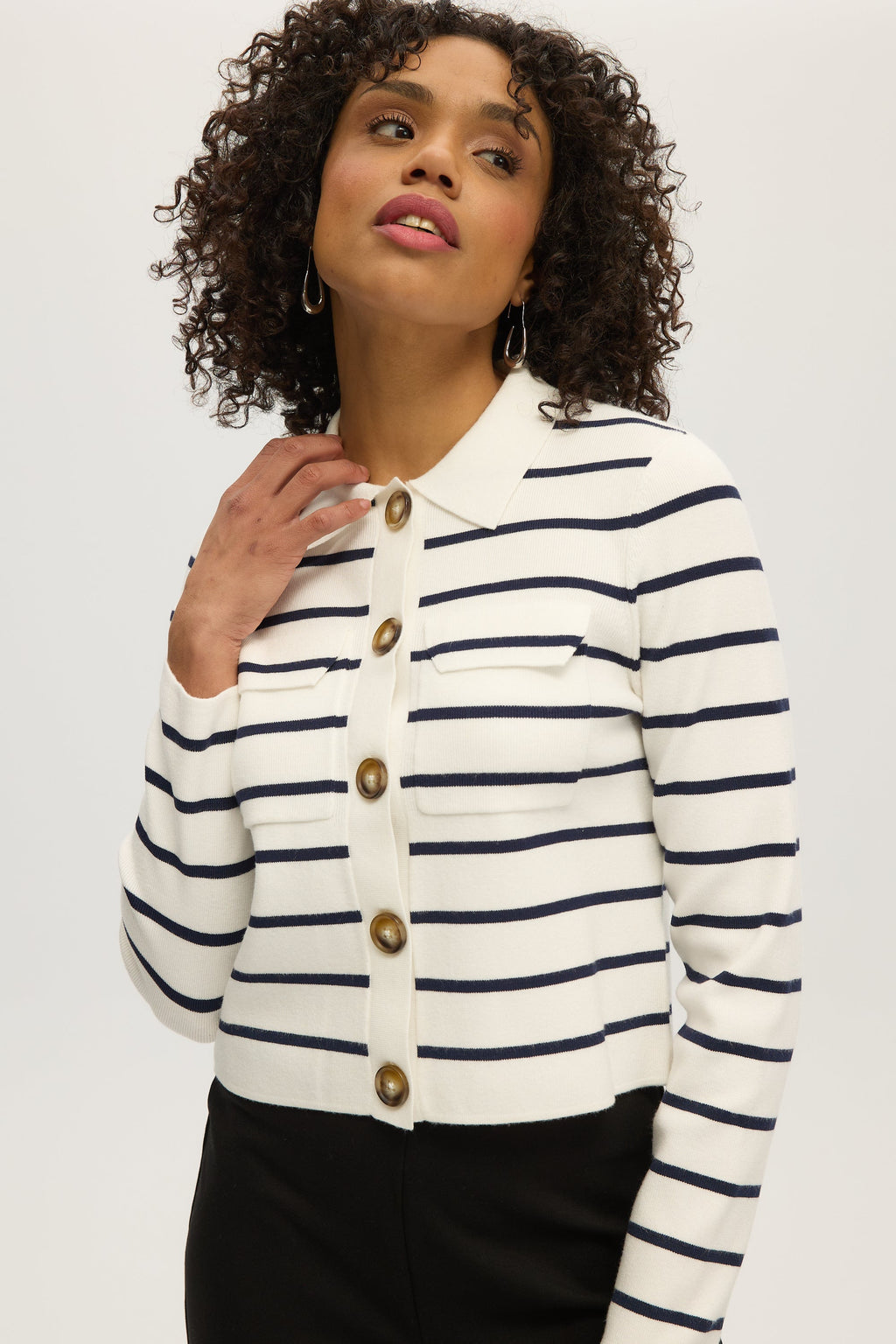 IVORY BOXY STRIPED CARDIGAN