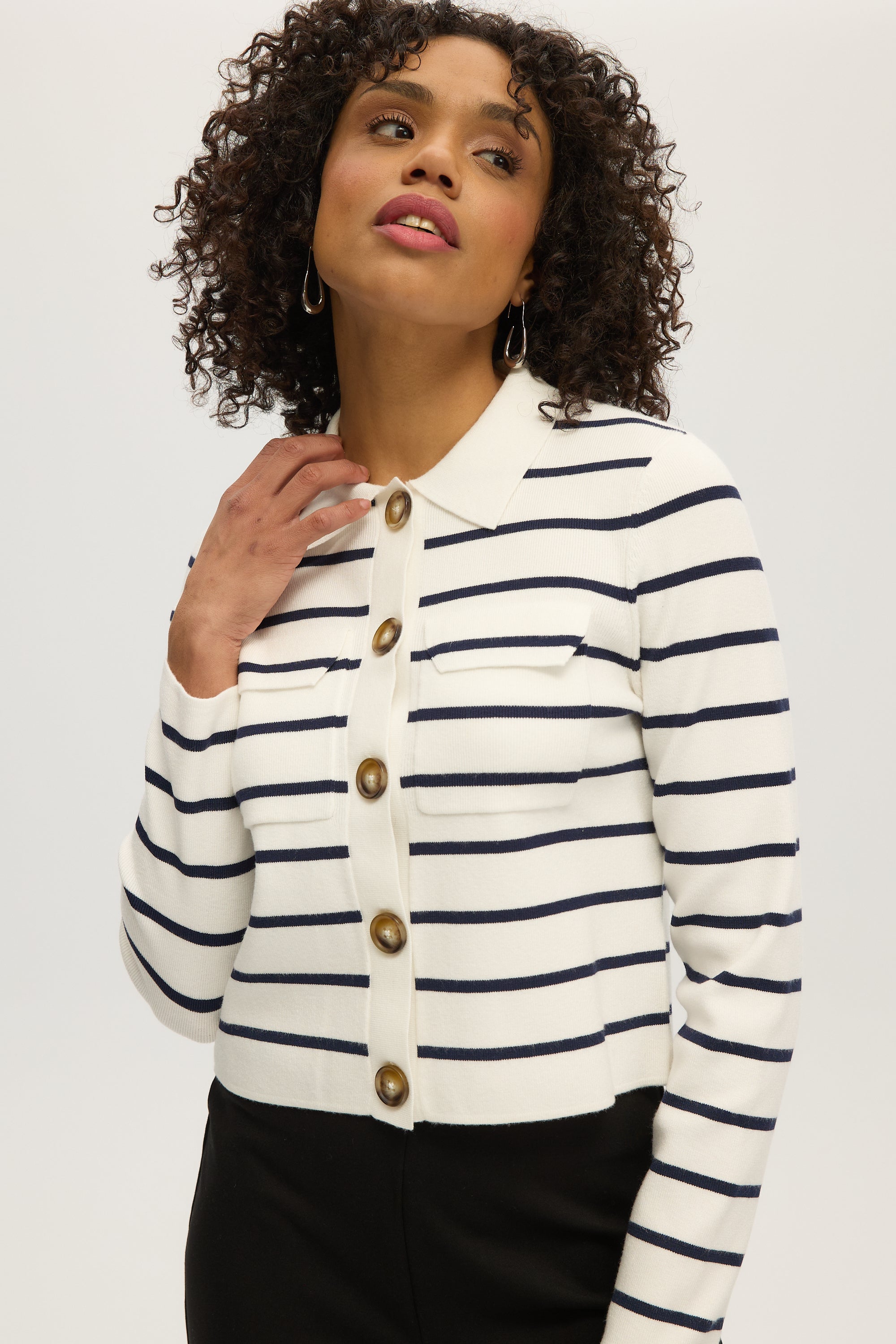 IVORY BOXY STRIPED CARDIGAN