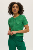 GREEN SHORT SLEEVE CREW NECK CARDIGAN