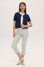 NAVY SHORT SLEEVE CREW NECK CARDIGAN